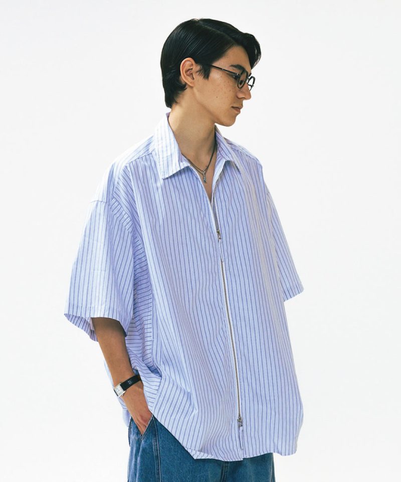 AGL0202-252 條紋拉鍊襯衫 Striped Zip up Half Shirt