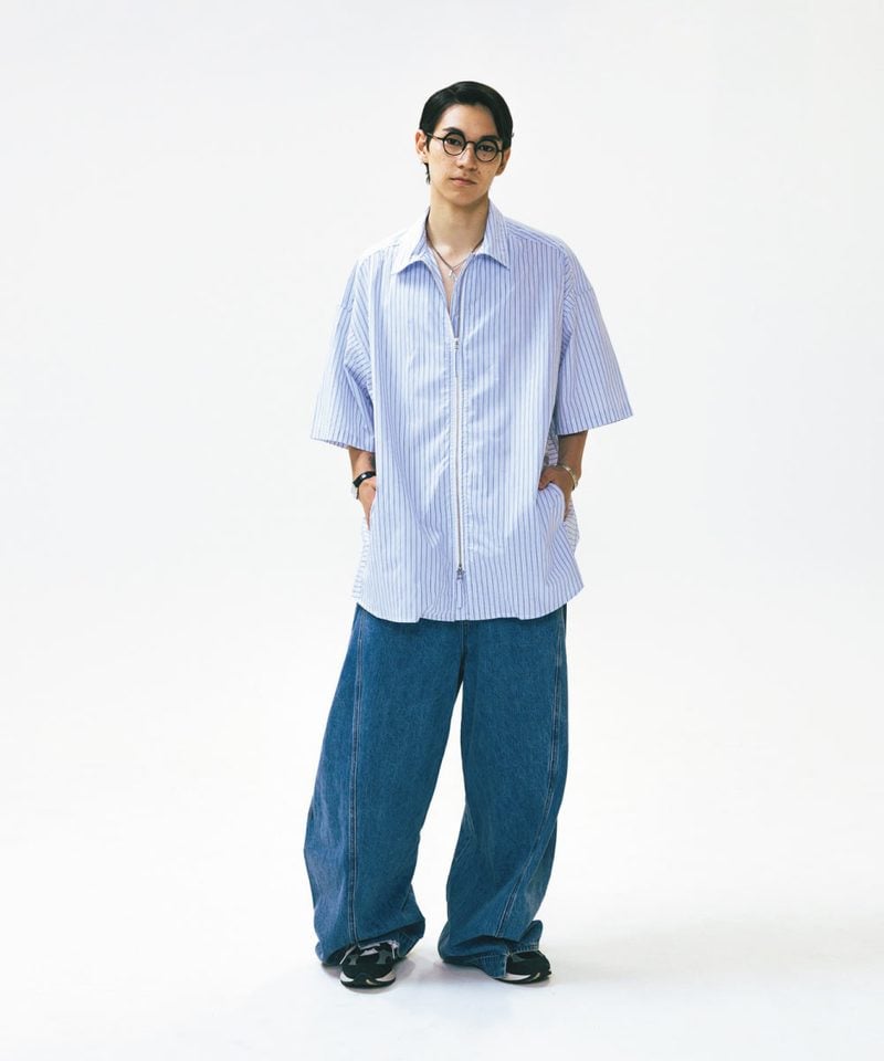 AGL0202-252 條紋拉鍊襯衫 Striped Zip up Half Shirt