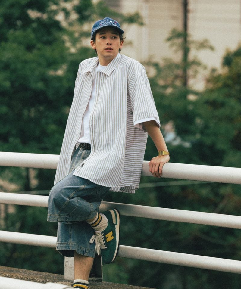 AGL0202-252 條紋拉鍊襯衫 Striped Zip up Half Shirt