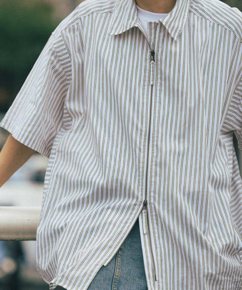 AGL0202-252 條紋拉鍊襯衫 Striped Zip up Half Shirt