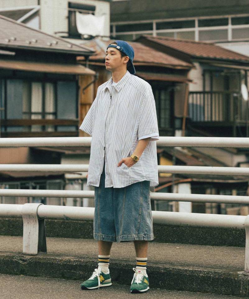 AGL0202-252 條紋拉鍊襯衫 Striped Zip up Half Shirt
