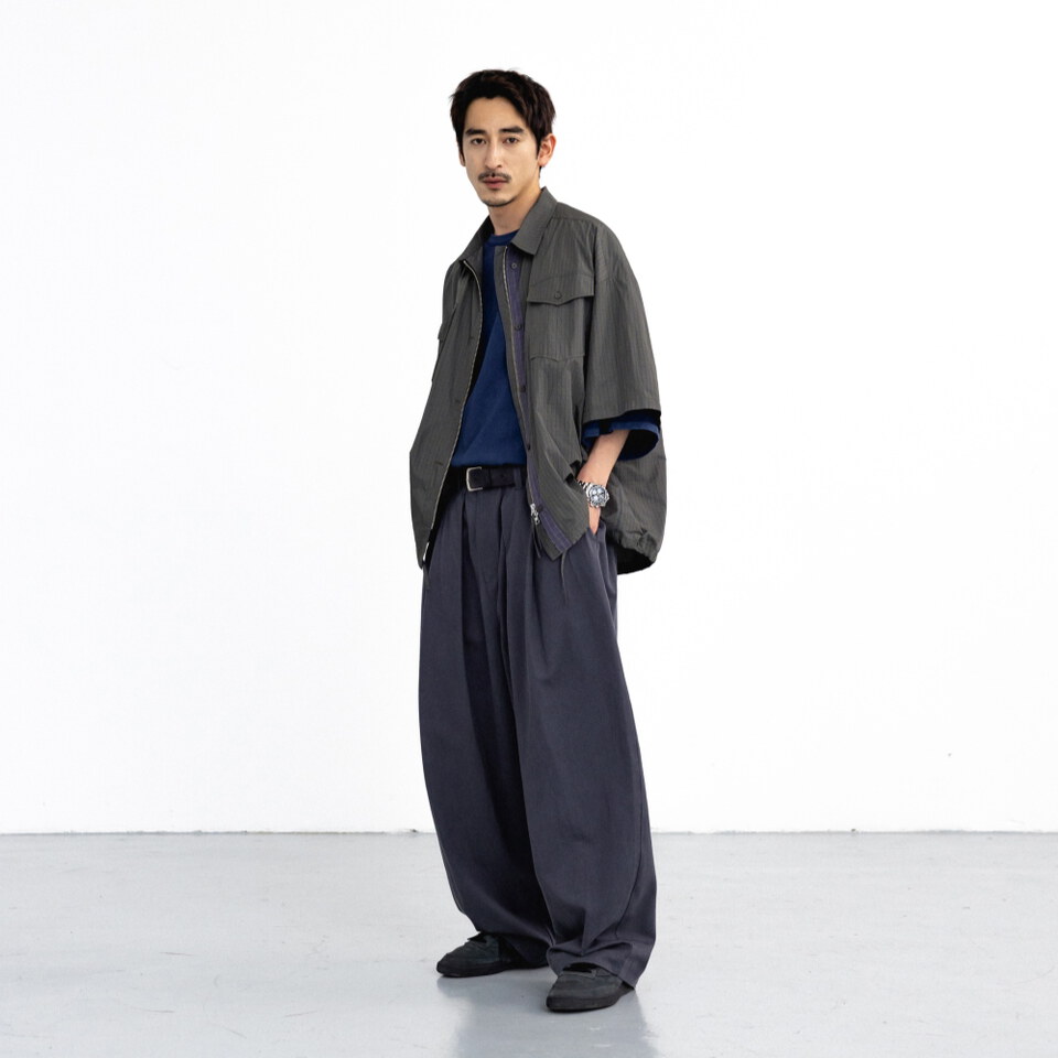 格紋拉鍊襯衫 Check Zip-Up Half Shirt