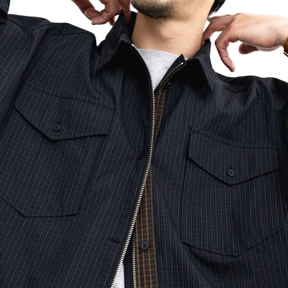 格紋拉鍊襯衫 Check Zip-Up Half Shirt