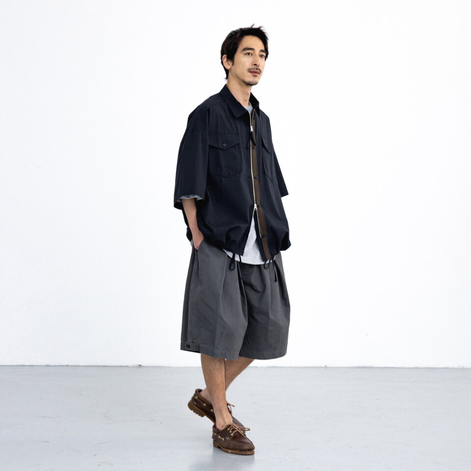 格紋拉鍊襯衫 Check Zip-Up Half Shirt