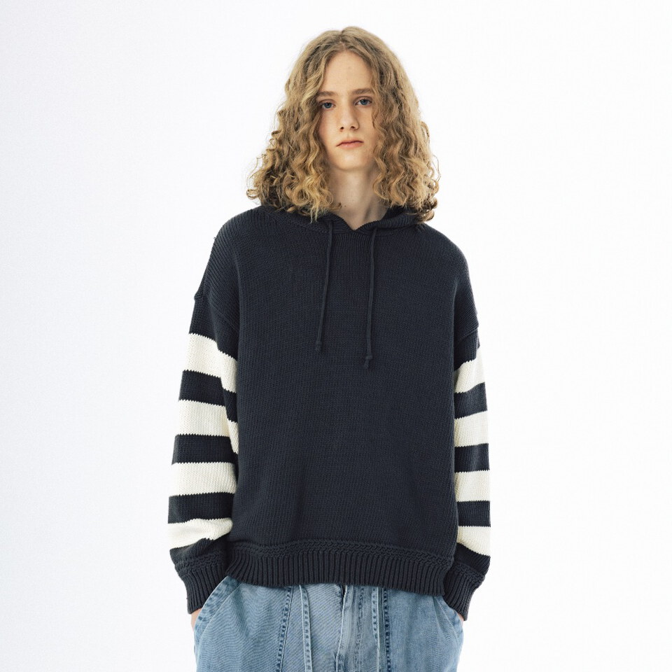 AGL0302-262 針織連帽上衣 Striped Knit Hoodie