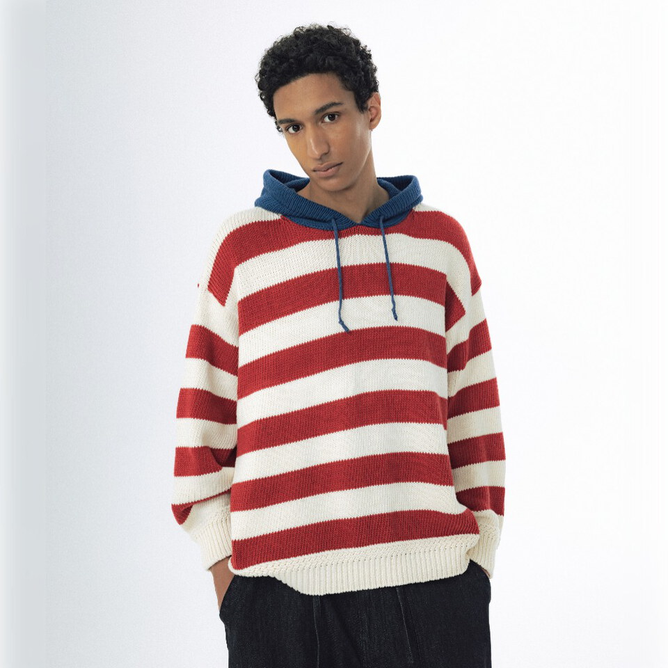 針織連帽上衣 Striped Knit Hoodie