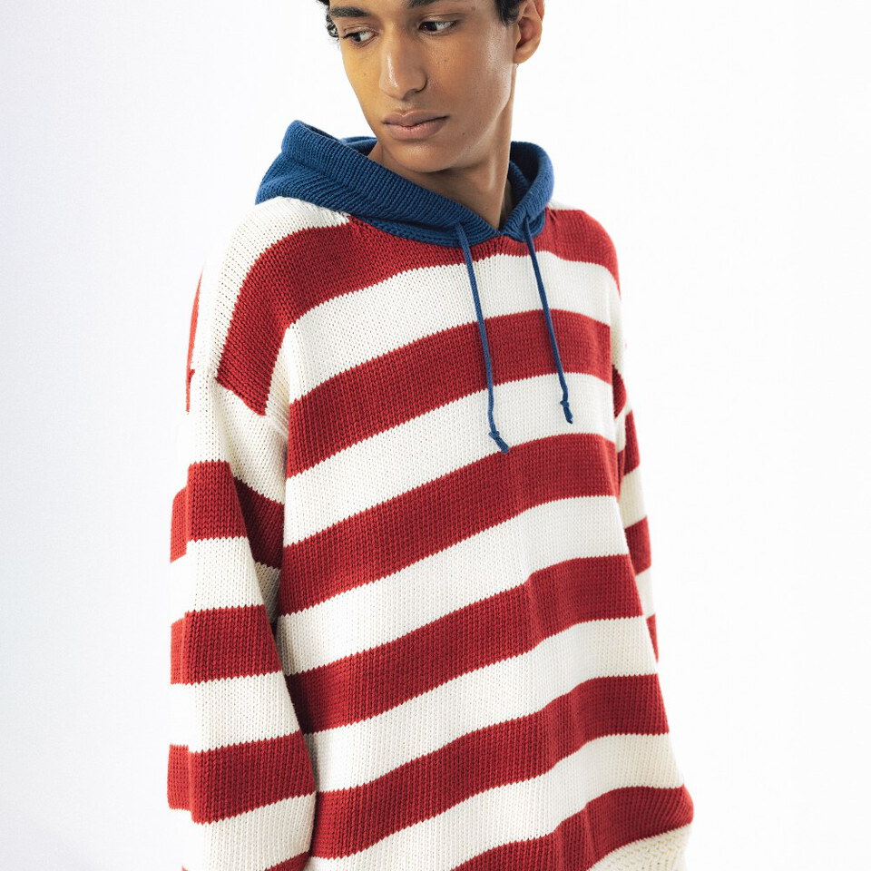 針織連帽上衣 Striped Knit Hoodie