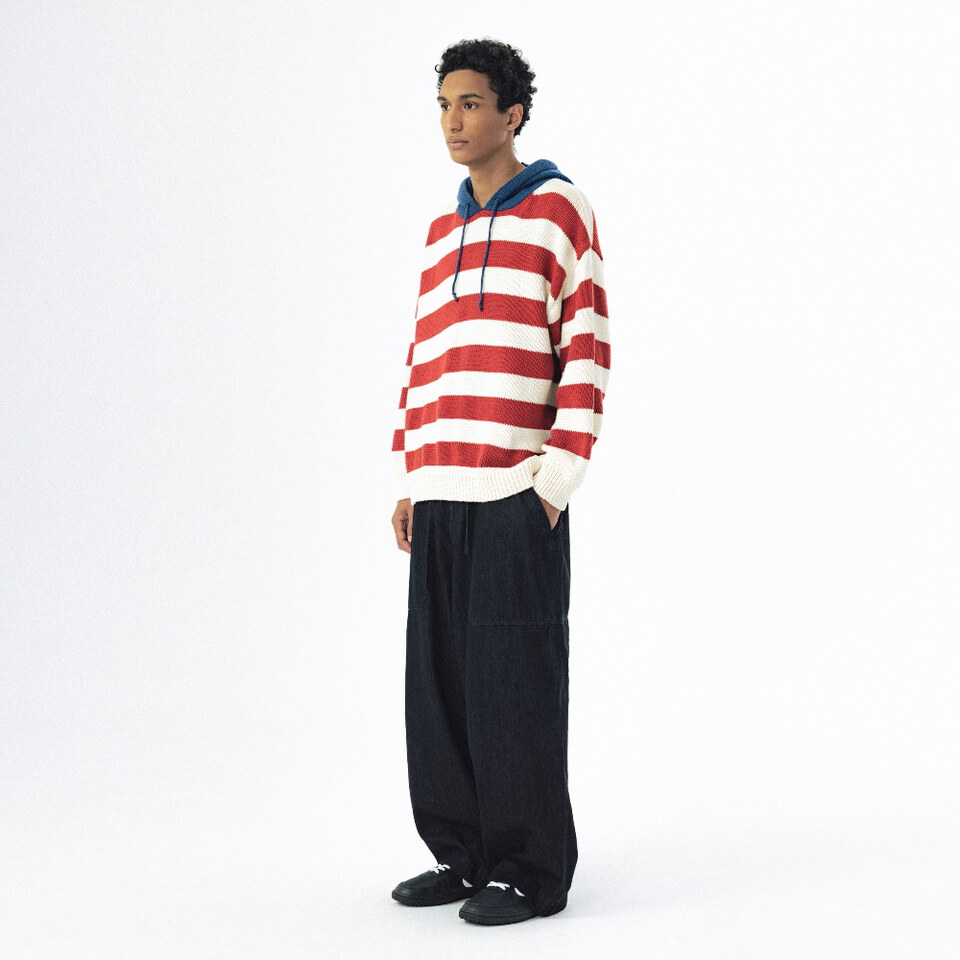 針織連帽上衣 Striped Knit Hoodie