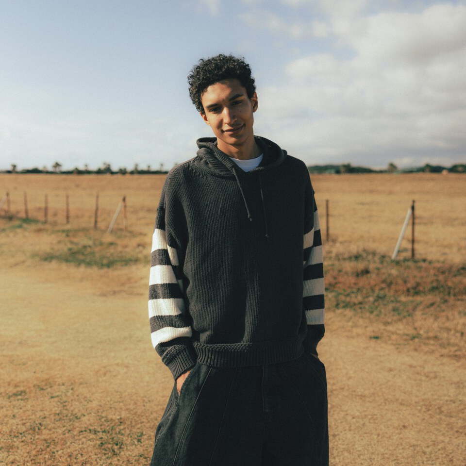 針織連帽上衣 Striped Knit Hoodie