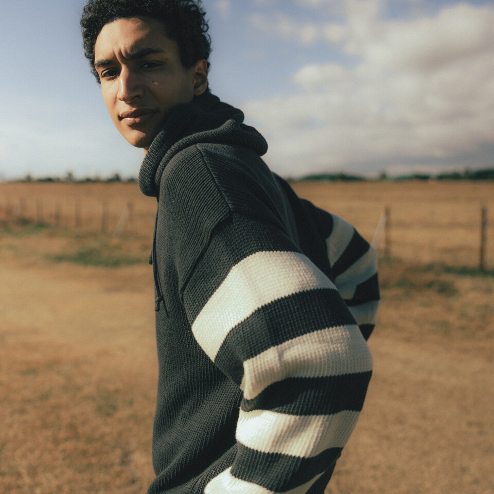 針織連帽上衣 Striped Knit Hoodie
