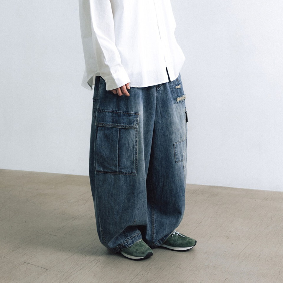 丹寧氣球長褲 Distressed Cargo Denim Balloon Pants