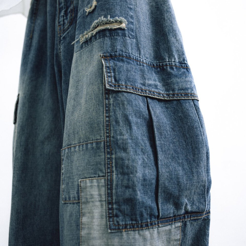 丹寧氣球長褲 Distressed Cargo Denim Balloon Pants