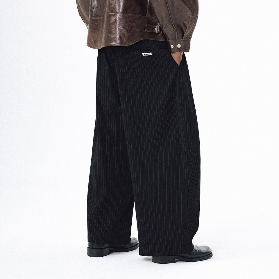 條紋打褶長褲 Overlapping Pleat Striped Trousers