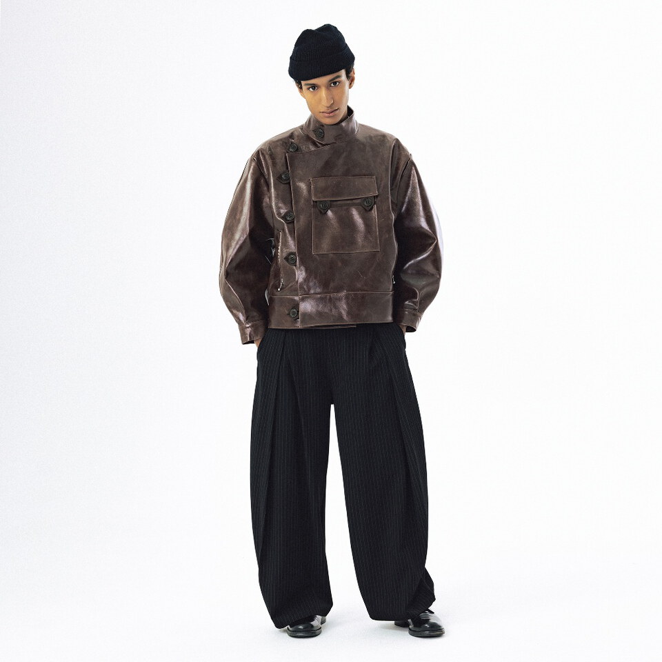 條紋打褶長褲 Overlapping Pleat Striped Trousers