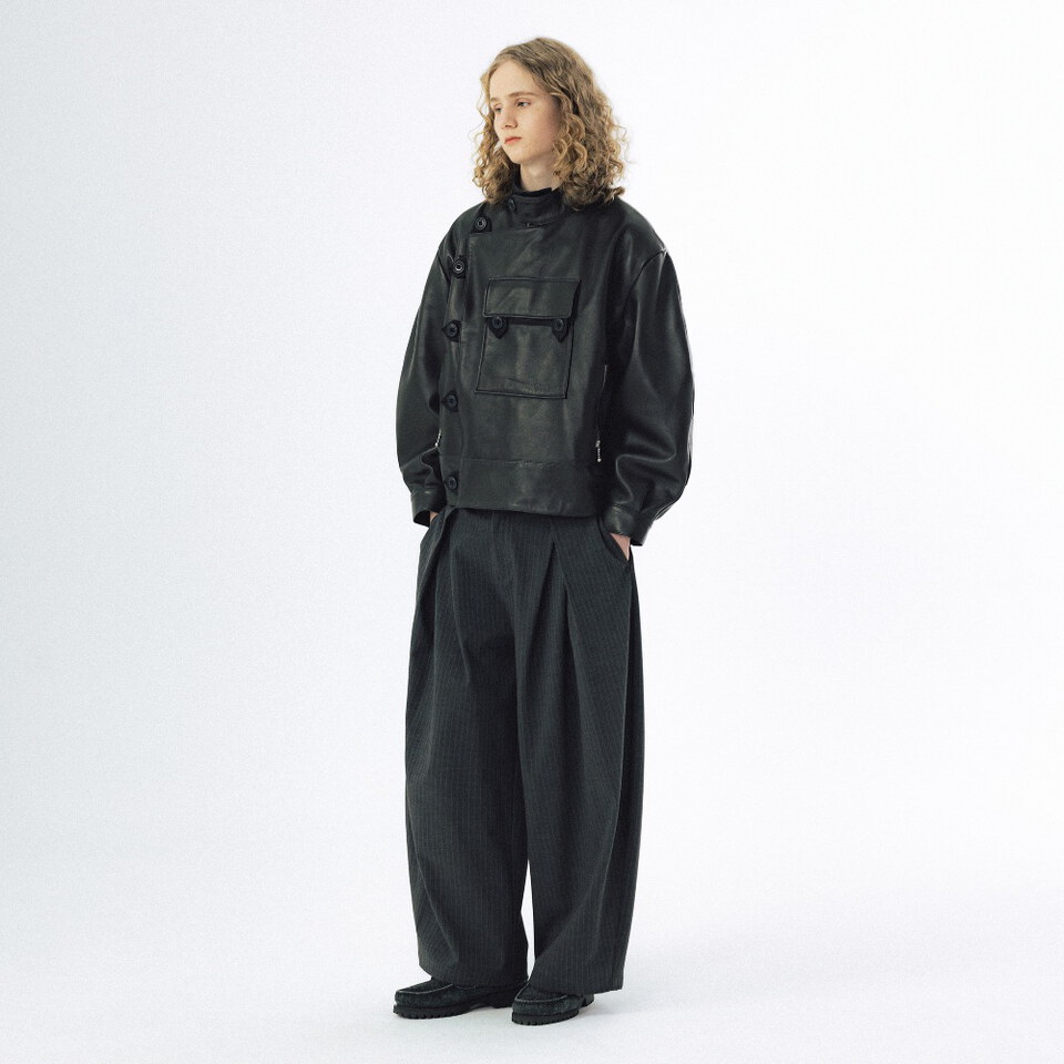 條紋打褶長褲 Overlapping Pleat Striped Trousers