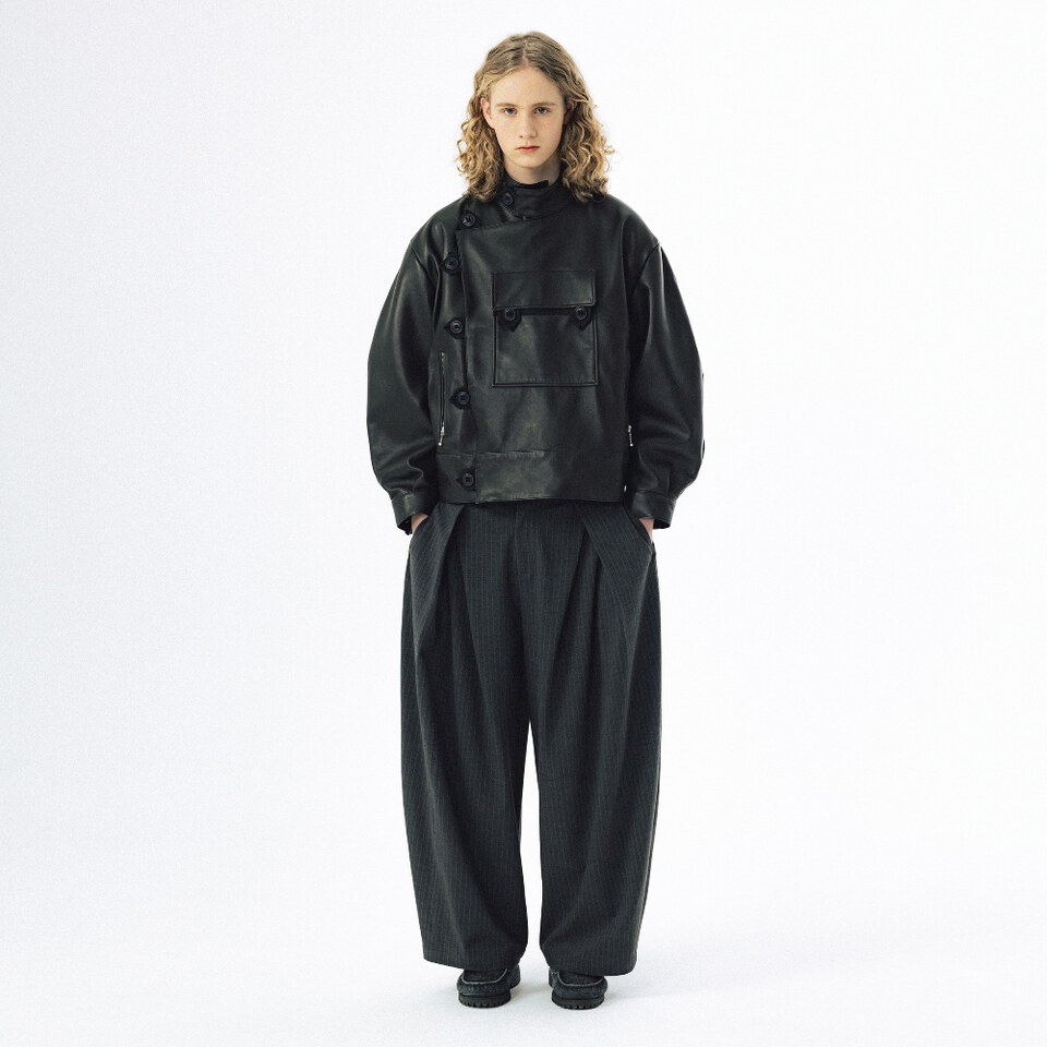 條紋打褶長褲 Overlapping Pleat Striped Trousers