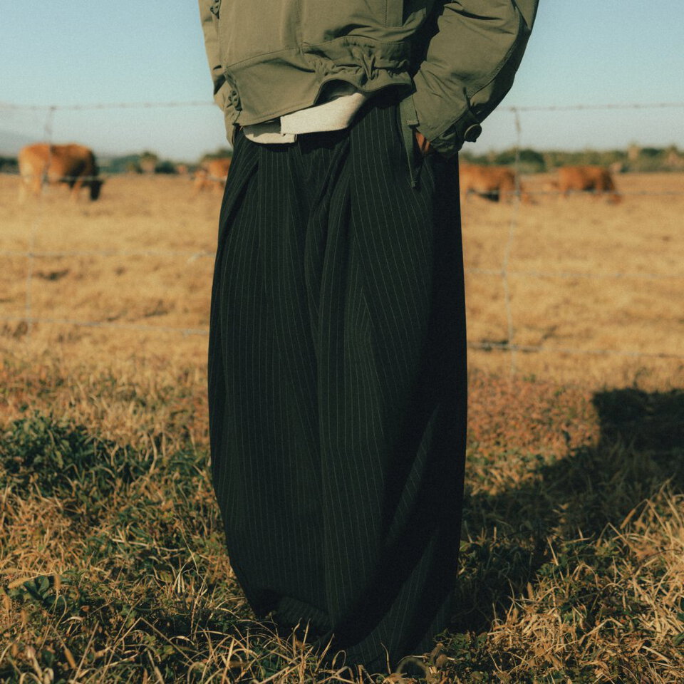 條紋打褶長褲 Overlapping Pleat Striped Trousers