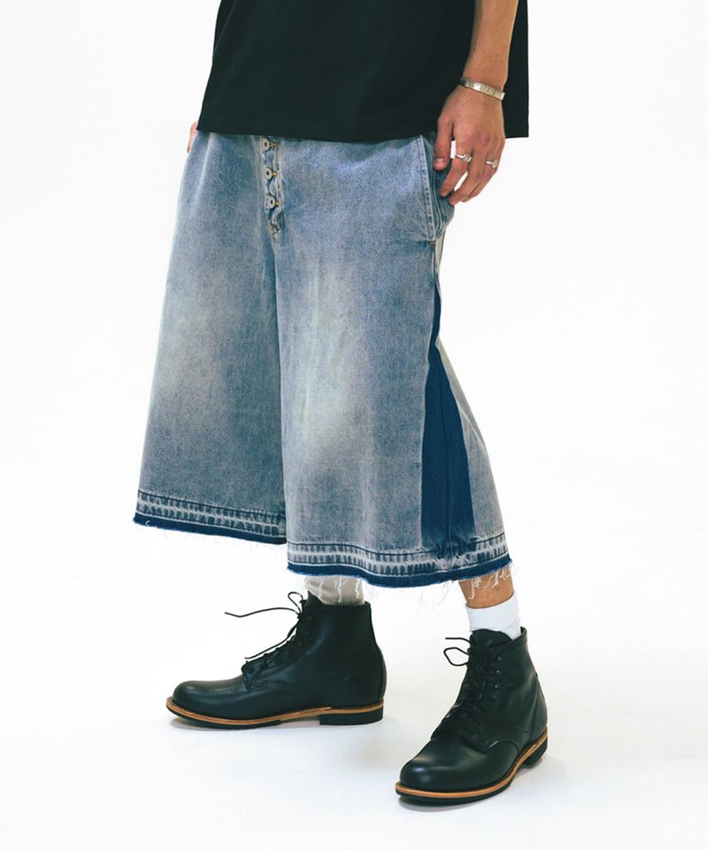 AGL1702-252 側刷水洗丹寧短褲 Side Washed Denim Half Pants