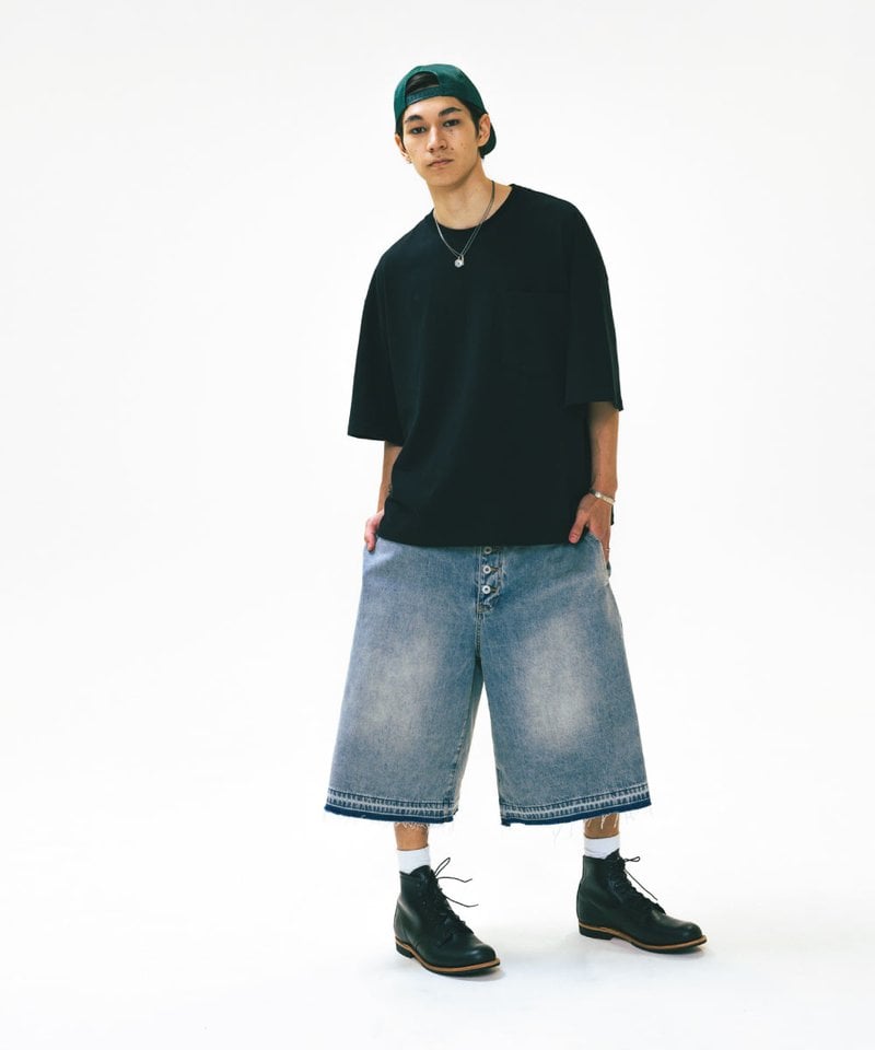 AGL1702-252 側刷水洗丹寧短褲 Side Washed Denim Half Pants
