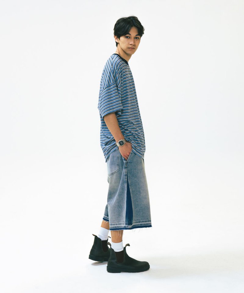 AGL1702-252 側刷水洗丹寧短褲 Side Washed Denim Half Pants