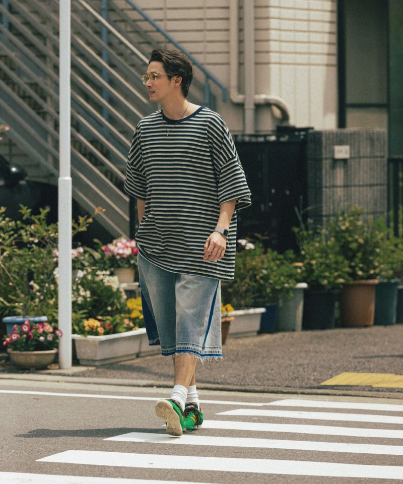 AGL1702-252 側刷水洗丹寧短褲 Side Washed Denim Half Pants
