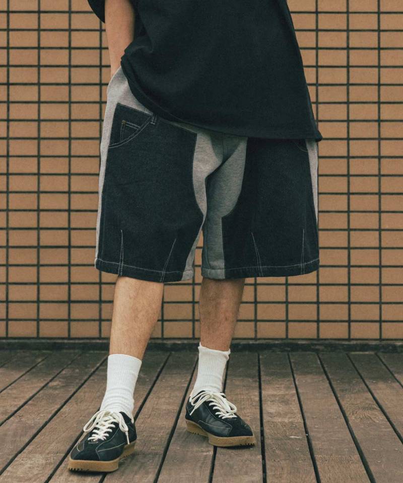 AGL1703-252 拼接休閒短褲 Denim Double Sweat Half Pants