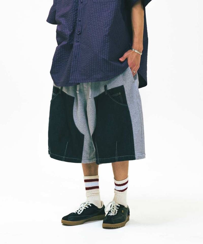 AGL1703-252 拼接休閒短褲 Denim Double Sweat Half Pants
