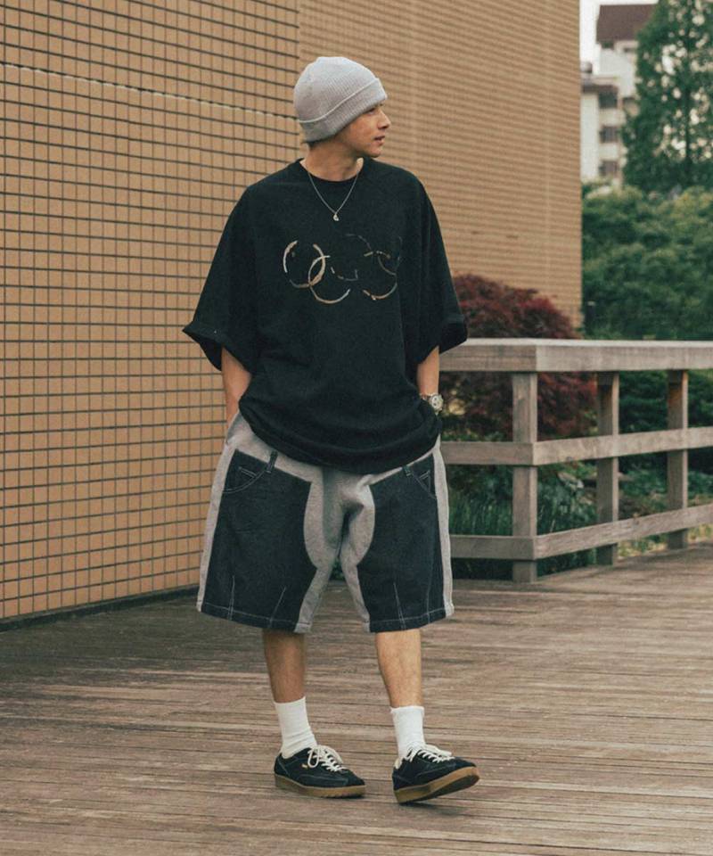 AGL1703-252 拼接休閒短褲 Denim Double Sweat Half Pants
