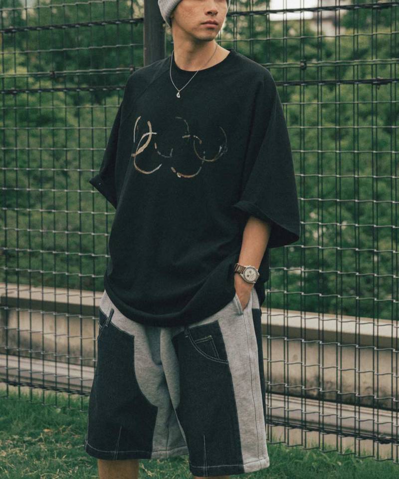 AGL1703-252 拼接休閒短褲 Denim Double Sweat Half Pants