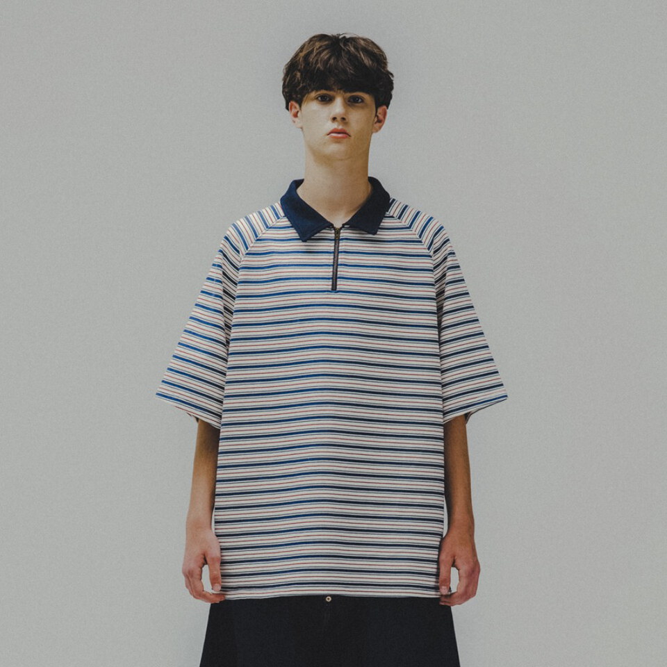 條紋Polo衫 Striped Raglan Half-Zip Polo