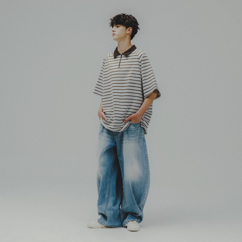條紋Polo衫 Striped Raglan Half-Zip Polo