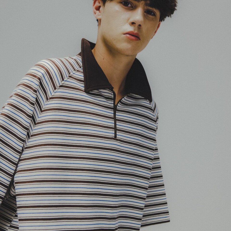 條紋Polo衫 Striped Raglan Half-Zip Polo