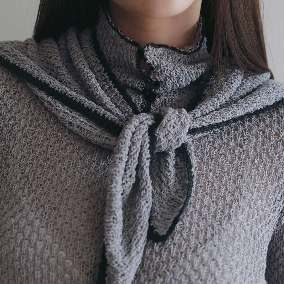 滾邊針織衫(附圍巾) Piping Scarf Knit