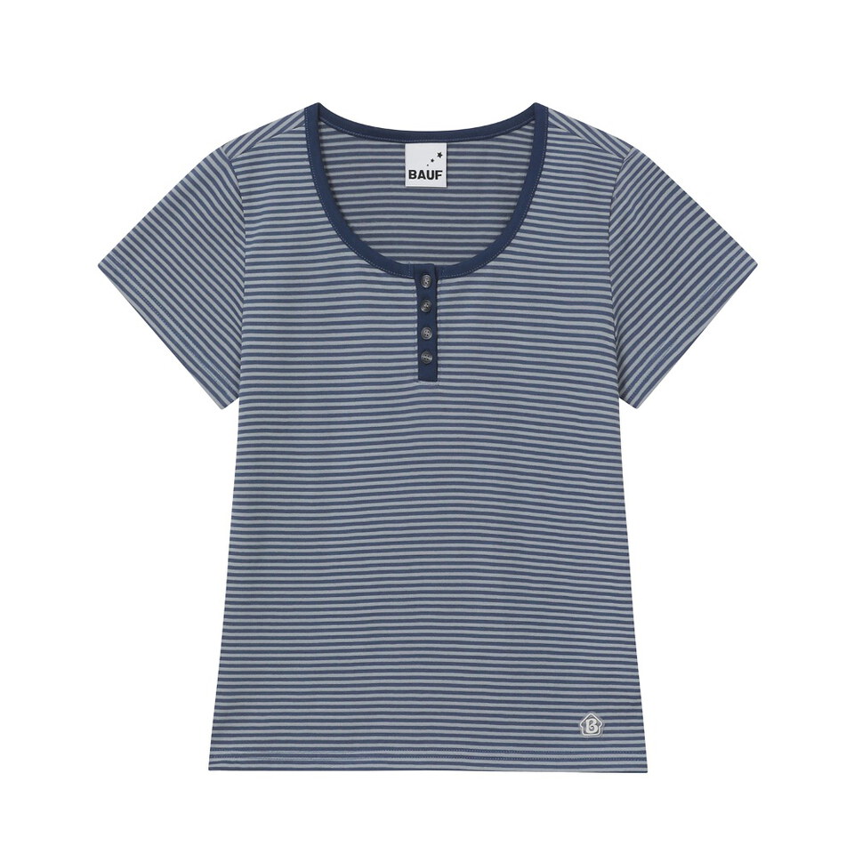 條紋短袖上衣 Henley Neck Slim Fit T-Shirt
