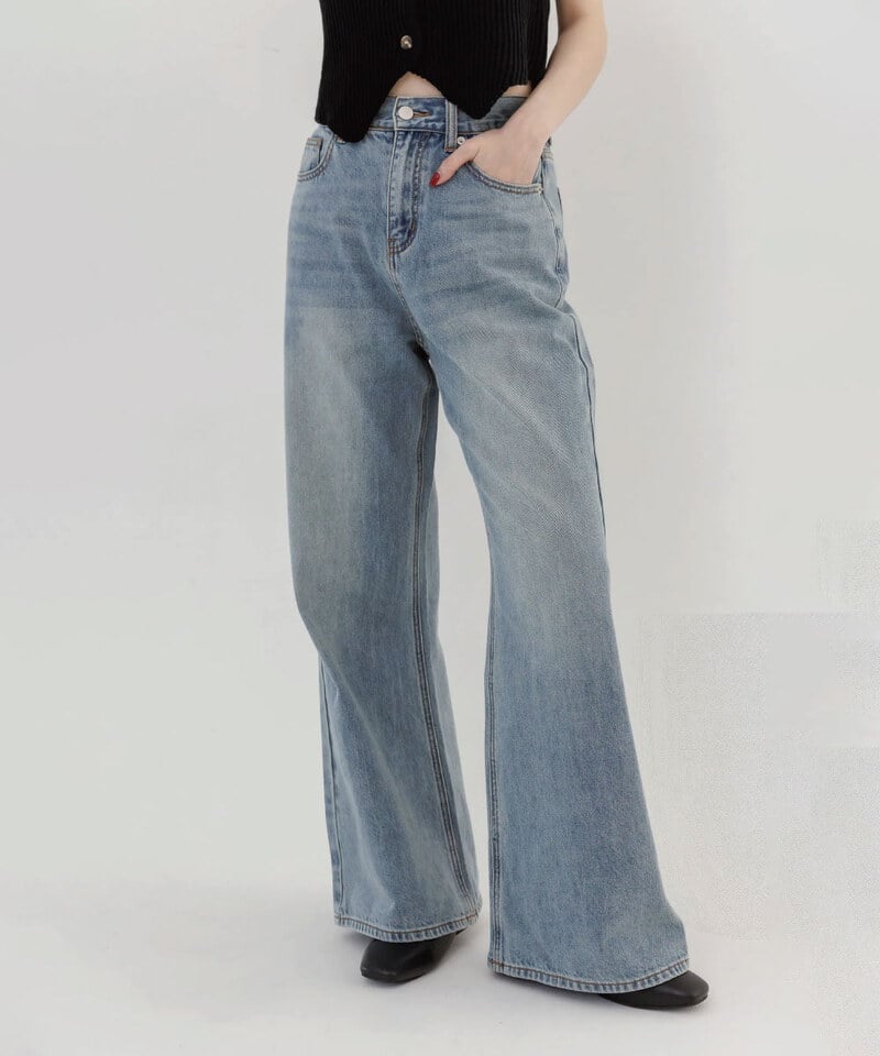 by Bello-復古淺藍高腰牛仔不洗褲