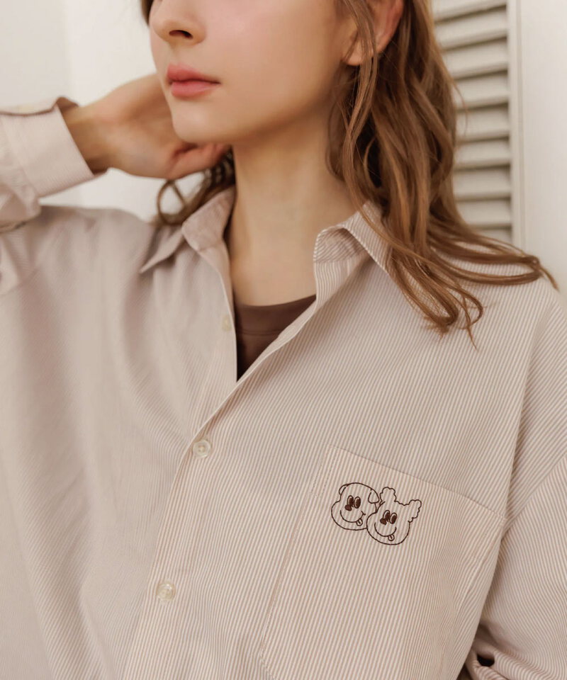 Bellox1107-小刺繡開衩直紋襯衫