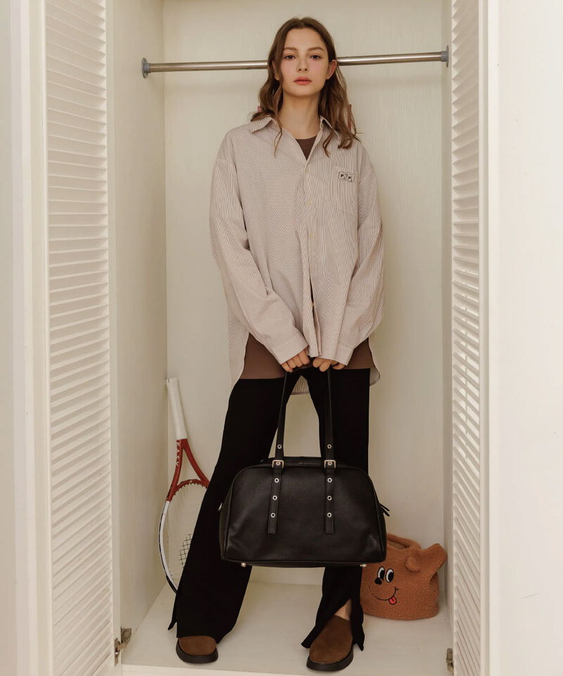 Bellox1107-小刺繡開衩直紋襯衫