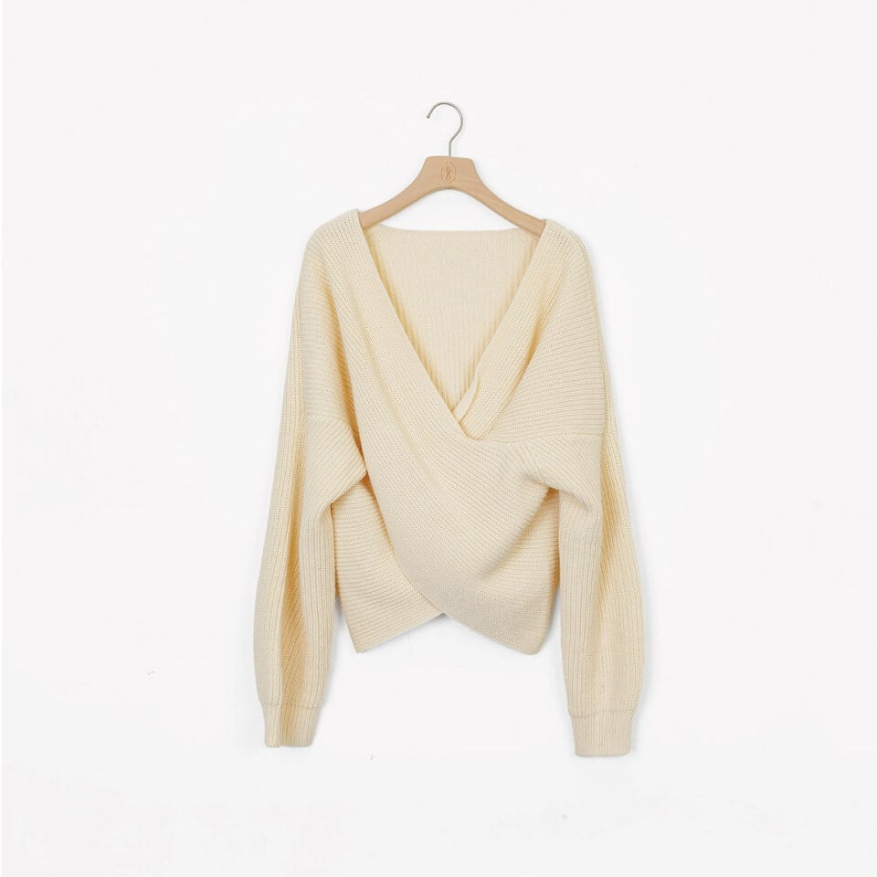 by Bello-慵懶法式交疊毛衣