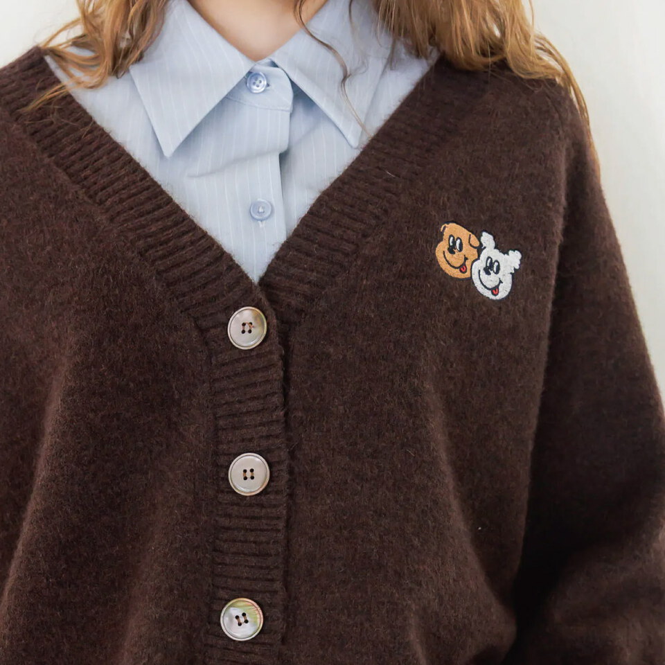 刺繡V領短版針織外套