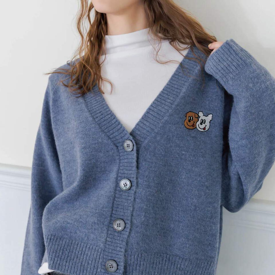 刺繡V領短版針織外套