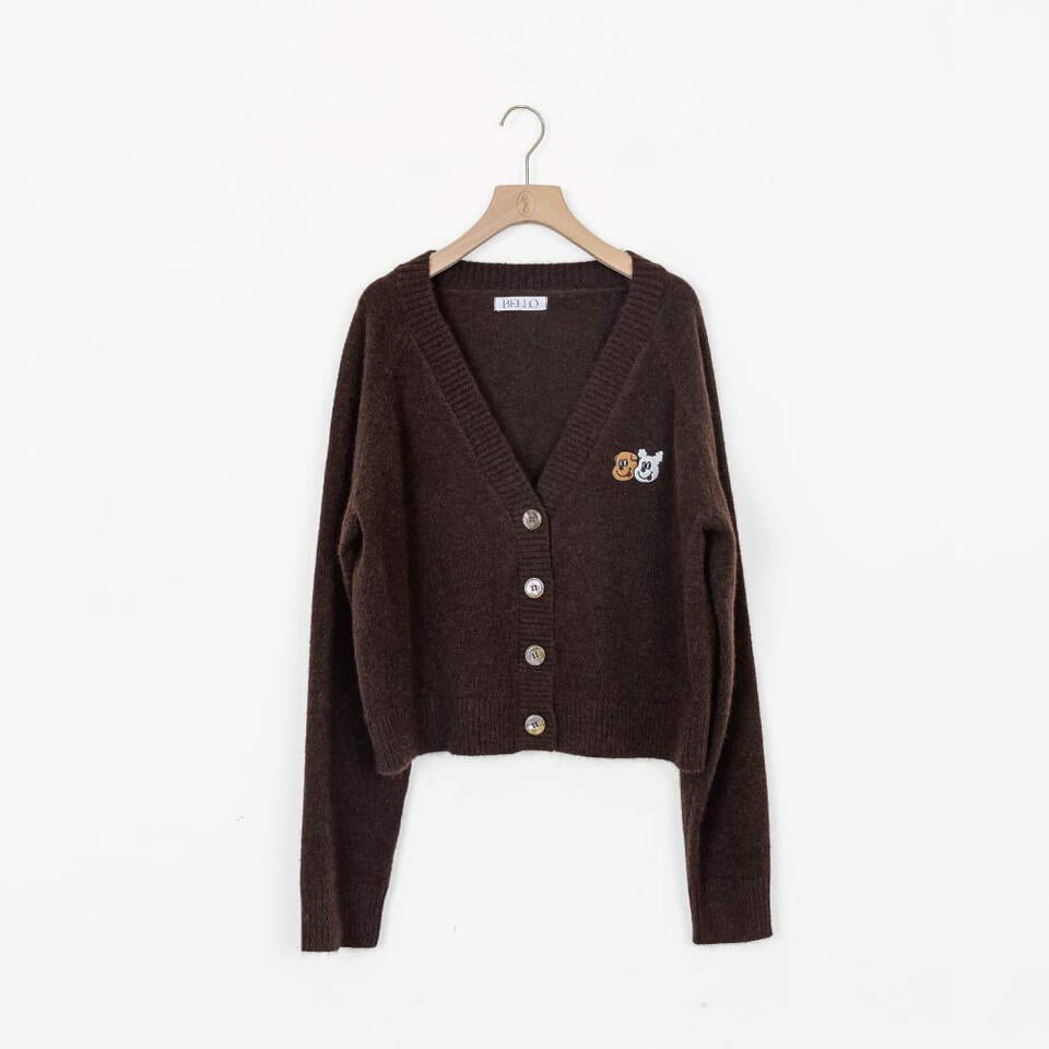 刺繡V領短版針織外套