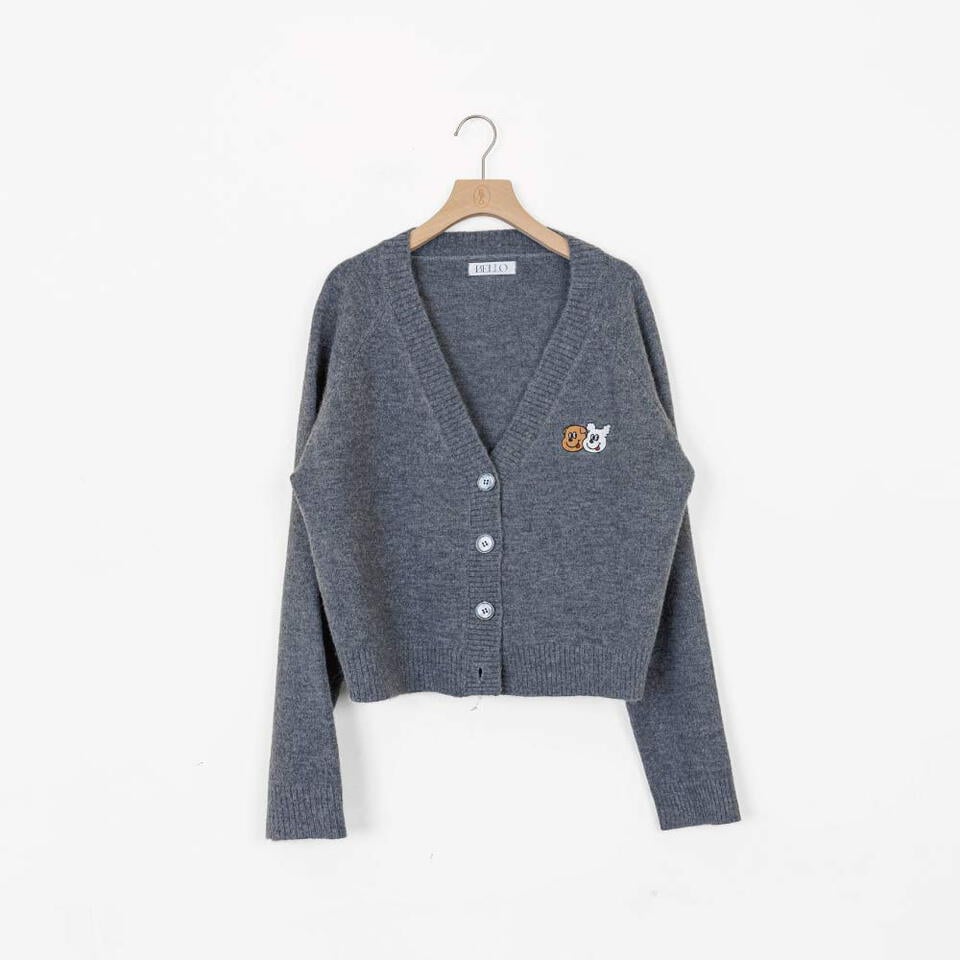 刺繡V領短版針織外套