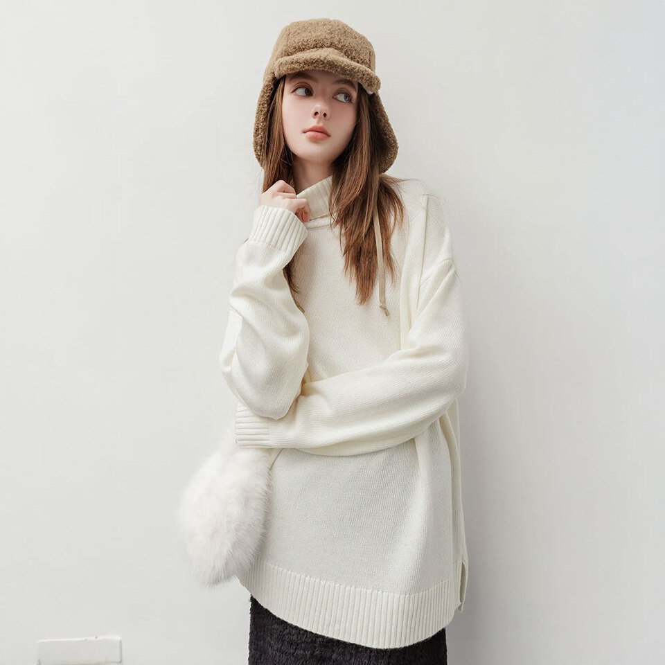 by Bello 混羊羔毛寬鬆高領毛衣