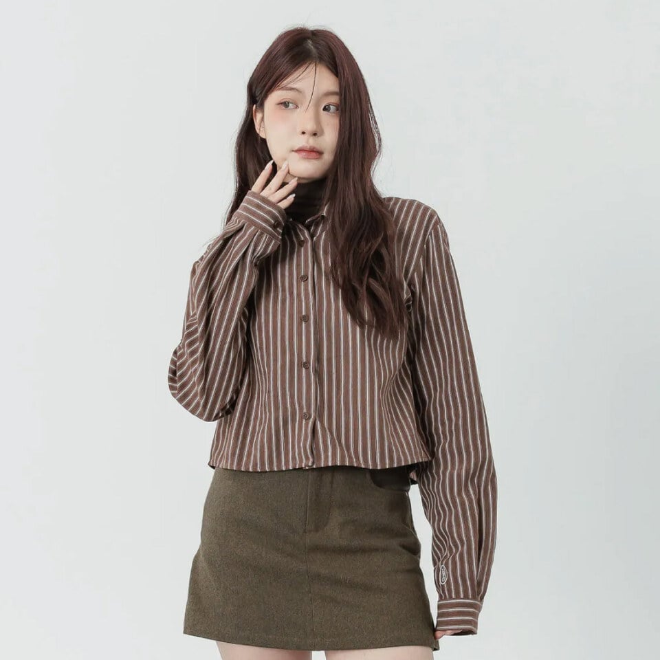 BLO9963-261 中短絨霧感直紋襯衫
