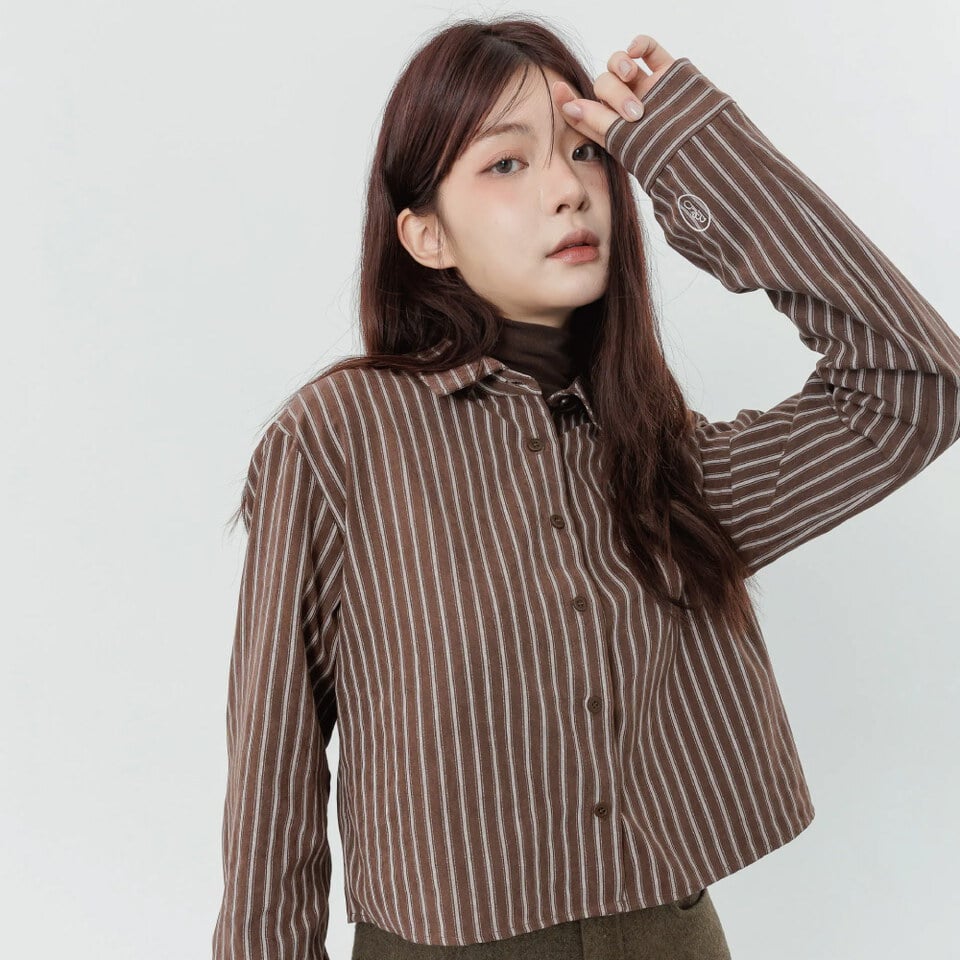 中短絨霧感直紋襯衫