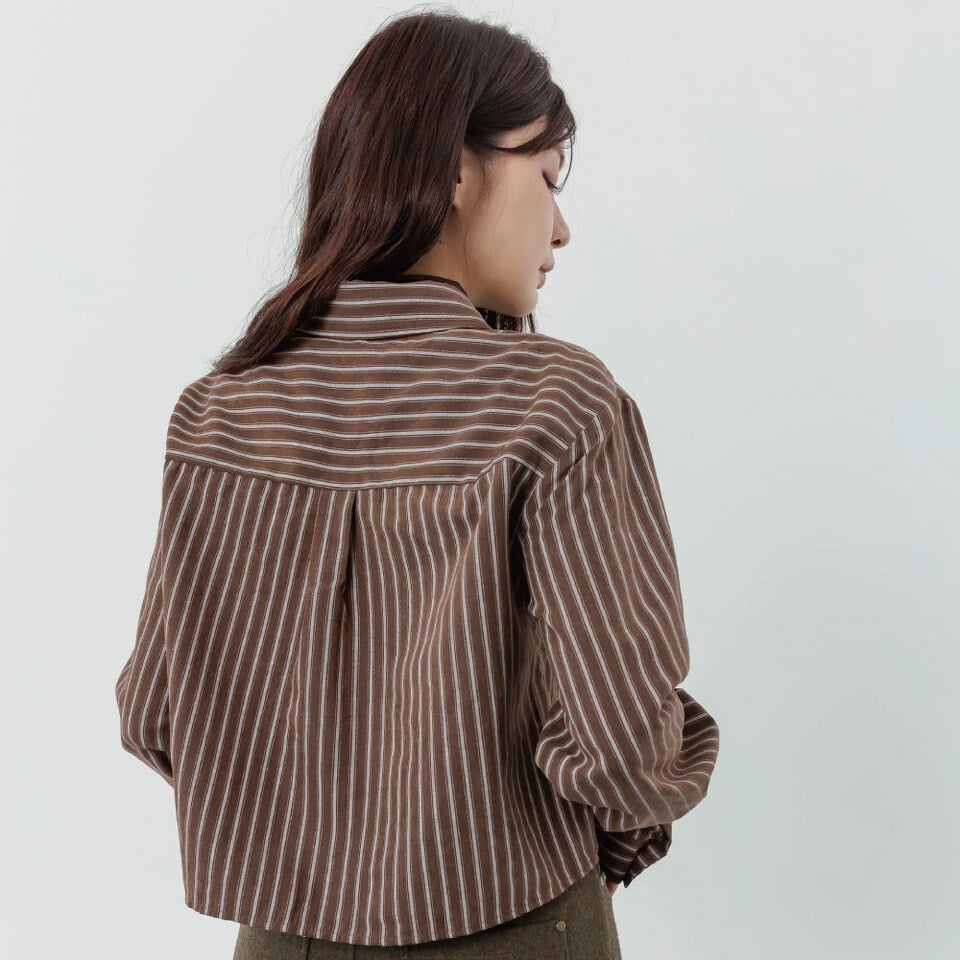 中短絨霧感直紋襯衫