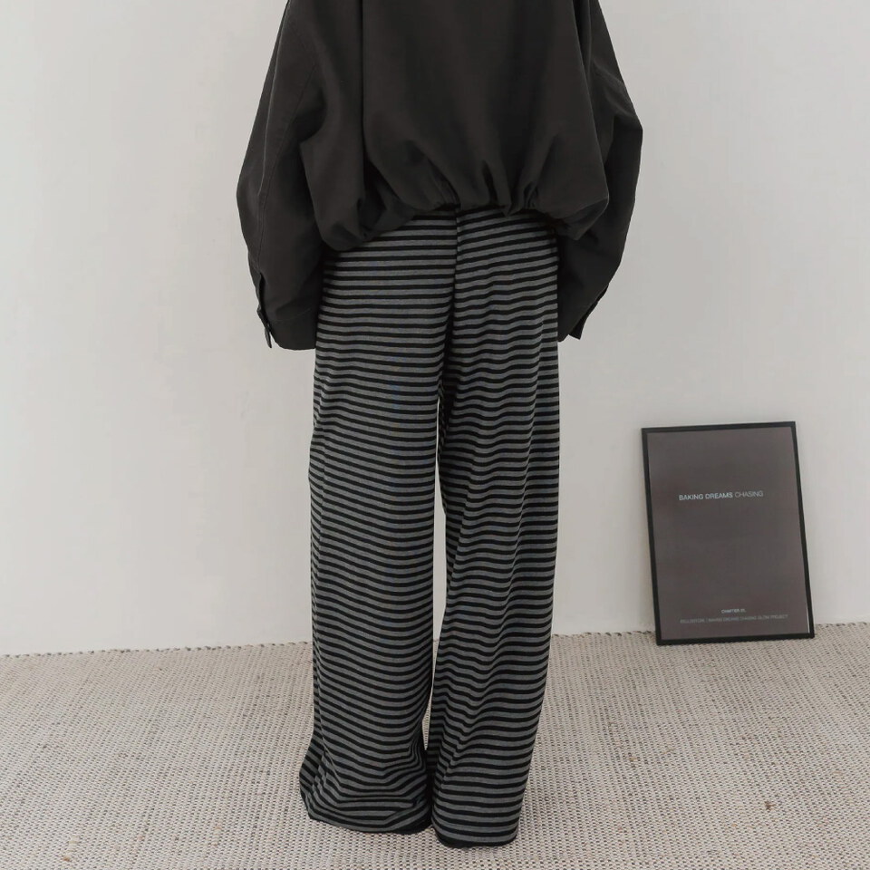 BLO9970-261 OREO條紋抽繩寬棉褲