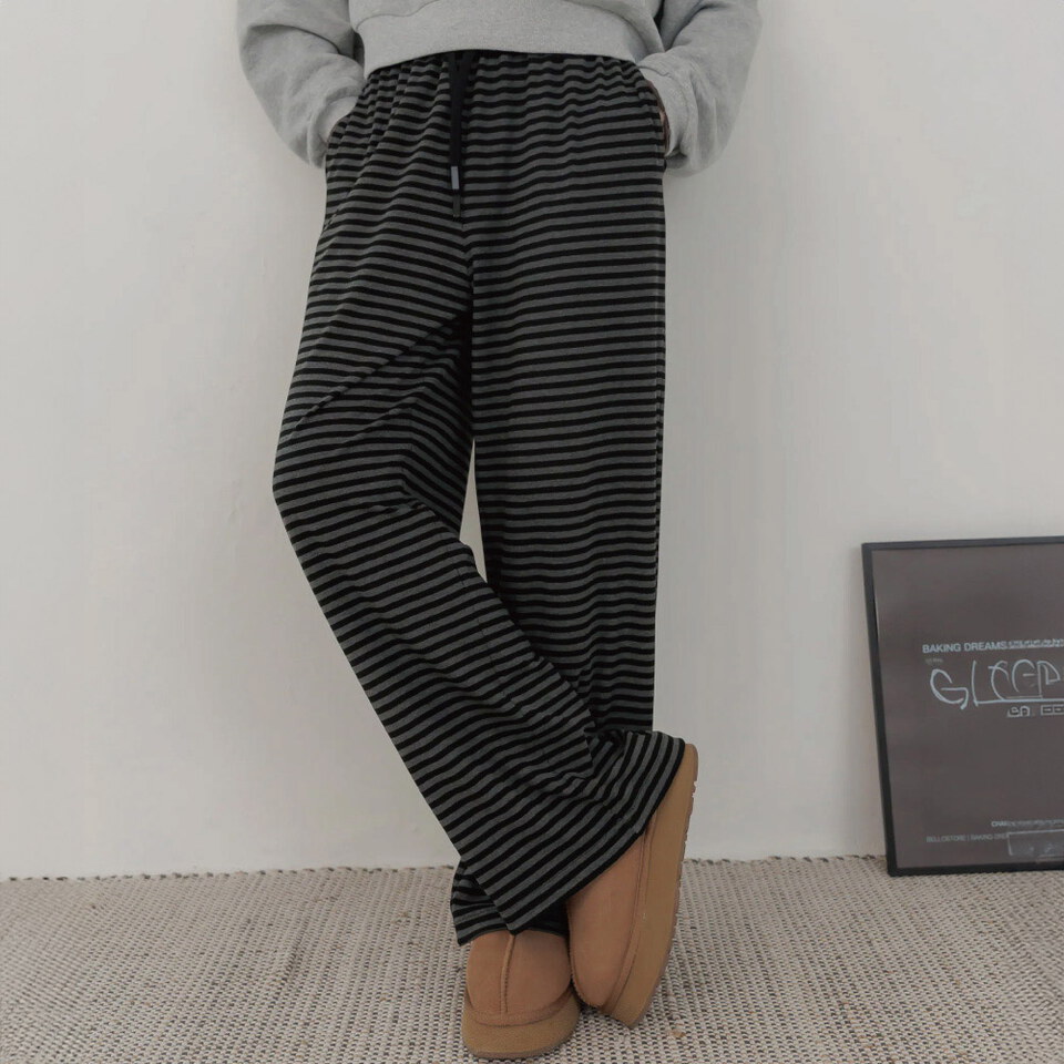 BLO9970-261 OREO條紋抽繩寬棉褲