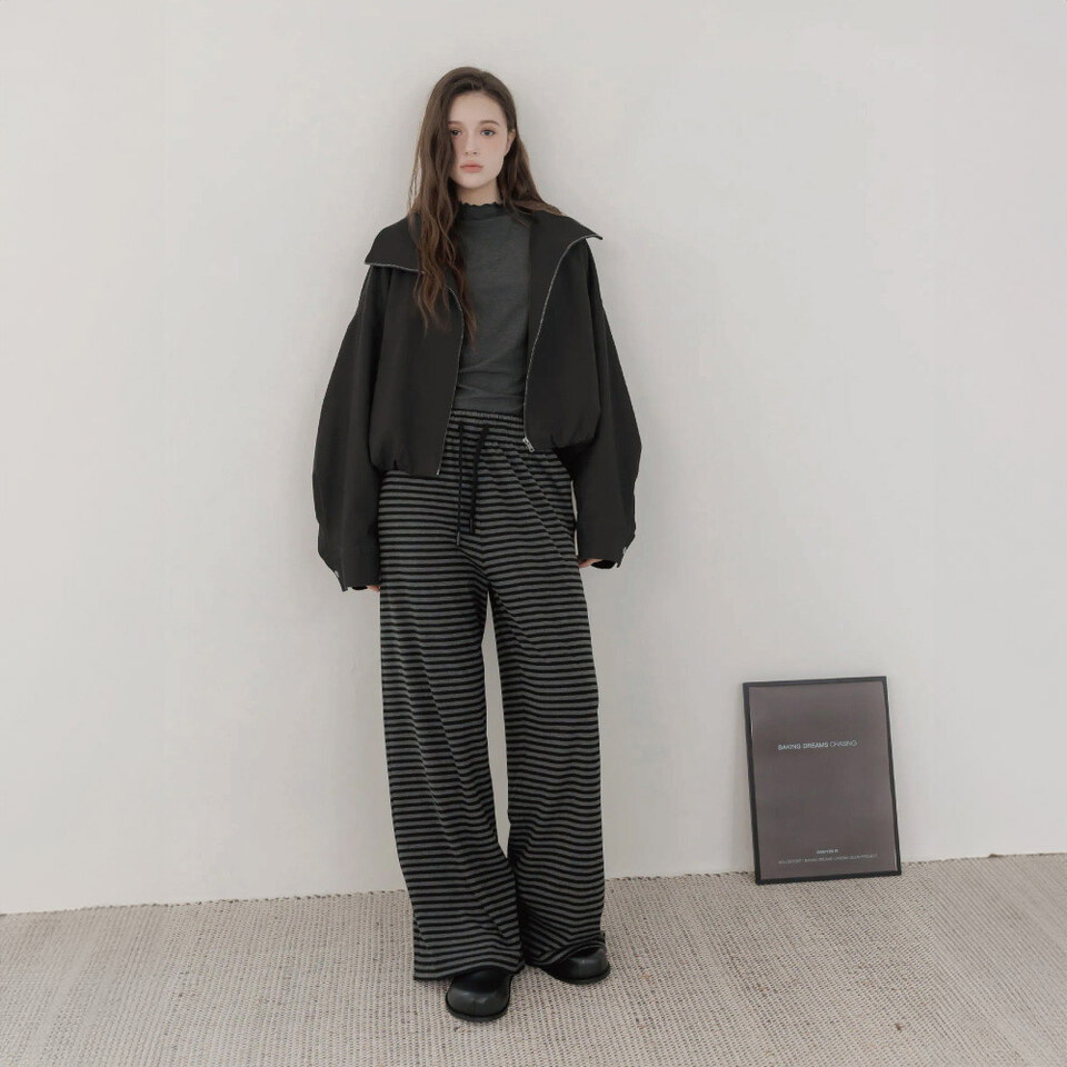 BLO9970-261 OREO條紋抽繩寬棉褲