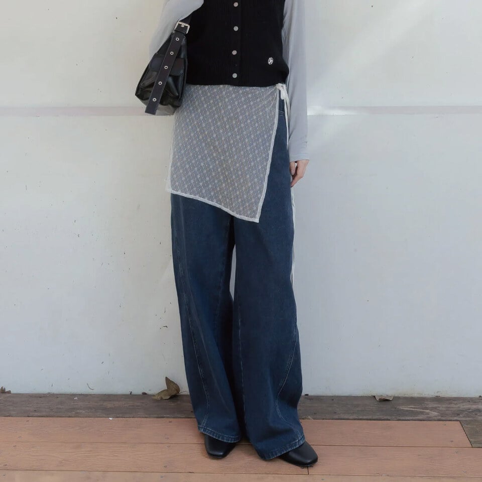 BLO9974-261 by Bello-狠瘦牛仔闊腿寬褲